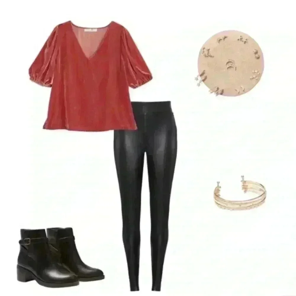 LOFT Women's XS Velvet Puff Sleeve Blouse Coral V-Neck Casual Top